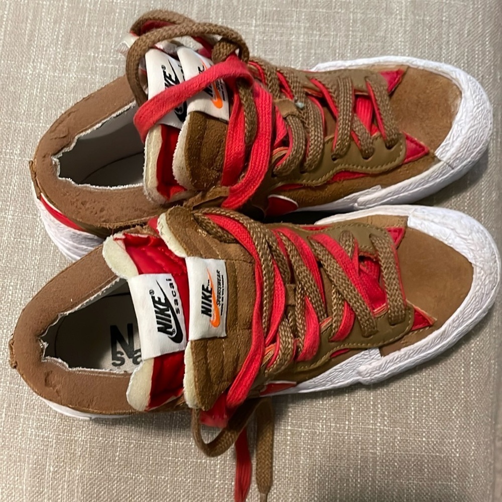 Nike Sacai Blazer Sneakers Men Size 5 LowRider Brown Red - Picture 3 of 11